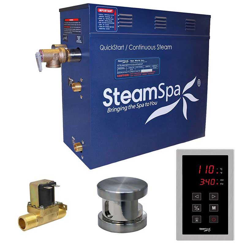 SteamSpa Oasis 4.5 KW QuickStart Acu-Steam Bath Generator Package with Built-in Auto Drain in Brushed Nickel