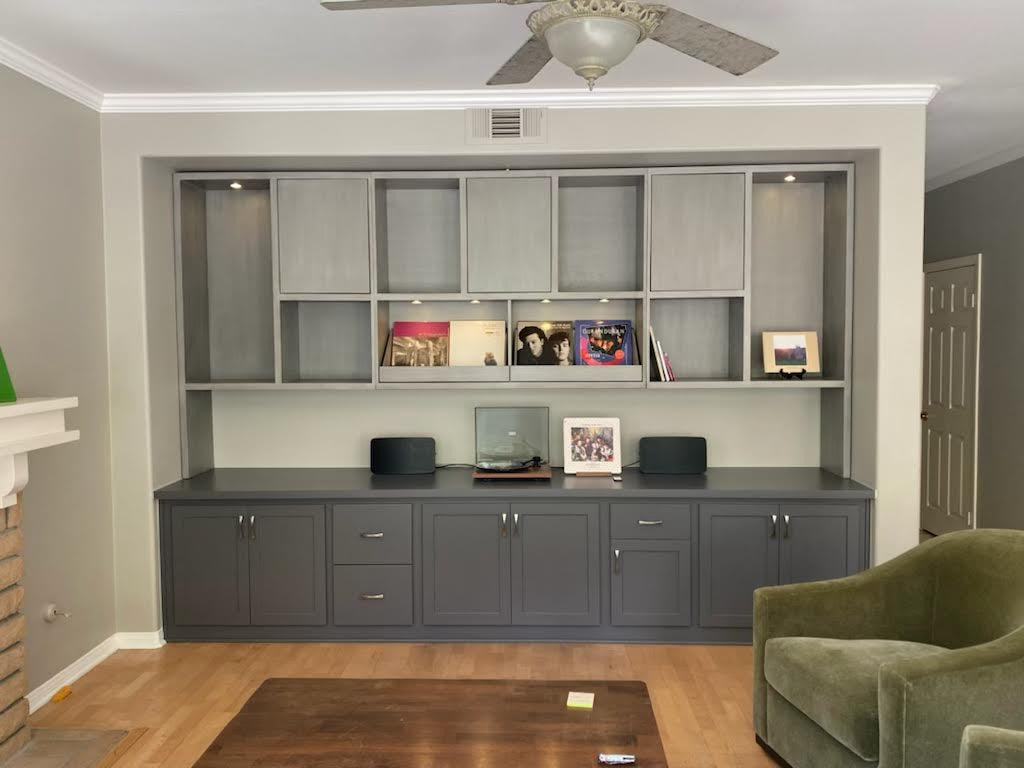 Transitional wall unit with record player