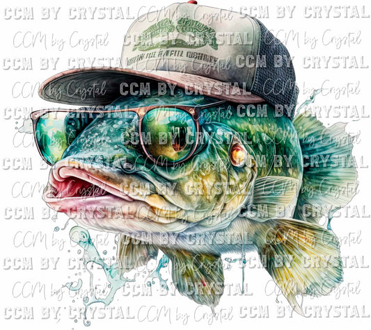 Fish with Trucker's Cap and Sunglasses Fishing Ready to Press