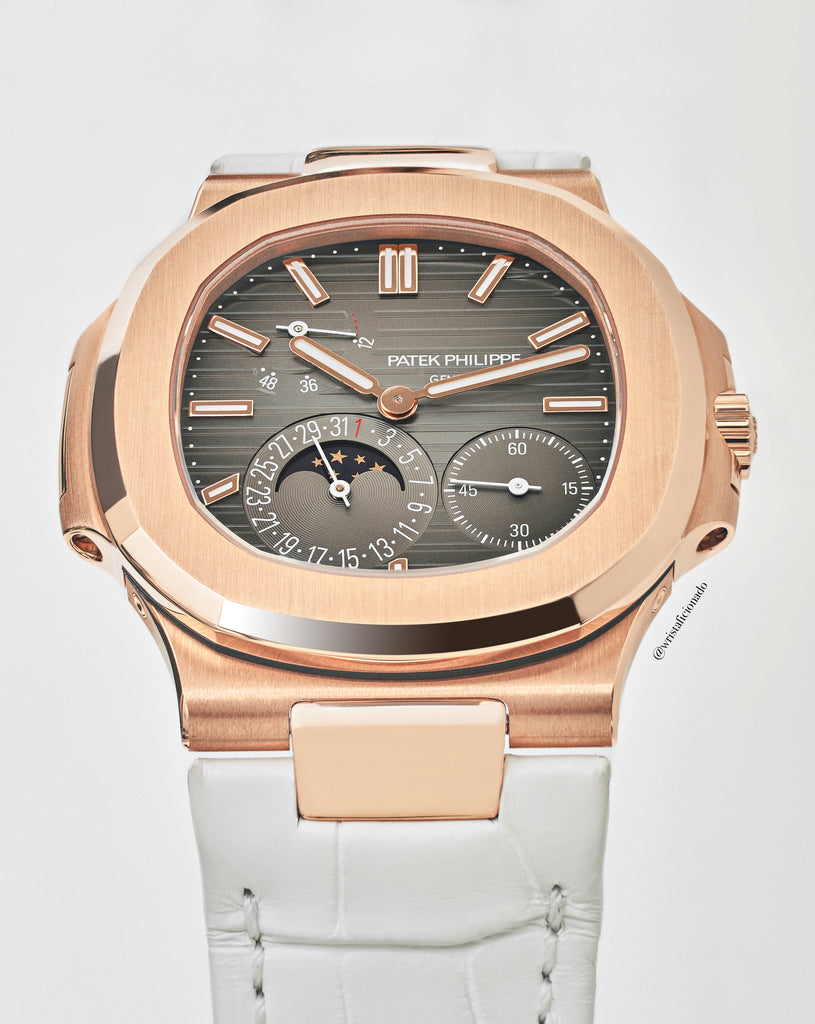 Patek Philippe Nautilus 5712R on white leather strap