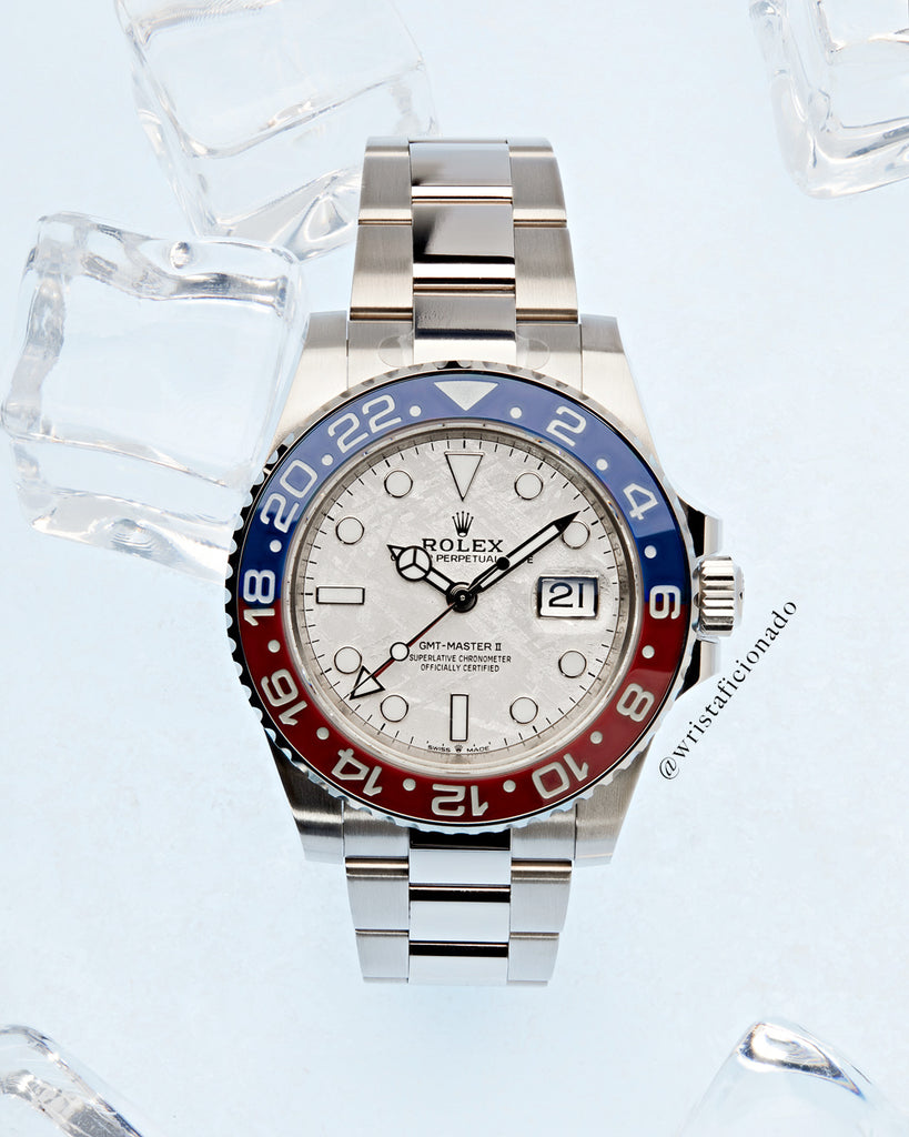 Rolex GMT Master II Pepsi 126719BLRO Meteorite on frosted background