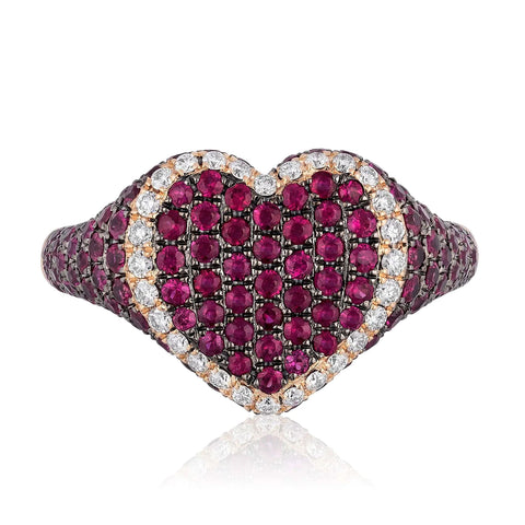 Jewels Aficionado by Wrist Aficionado ruby and diamond heart signet ring