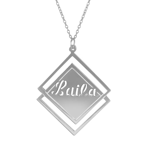 Double Square with Name Necklace