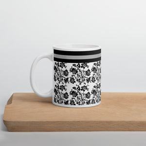 Black Gray White Floral Coffee Mug