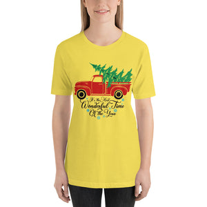 Vintage Red Truck Christmas Tree T-Shirt for Women