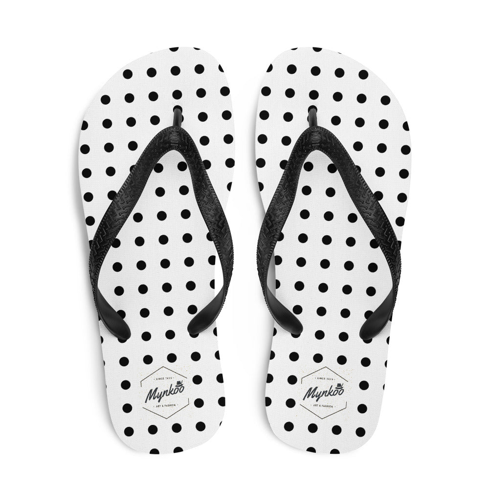 black and white polka dot flip flops