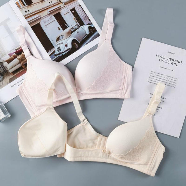 Single Button Padded Lace Design Nursing Bra