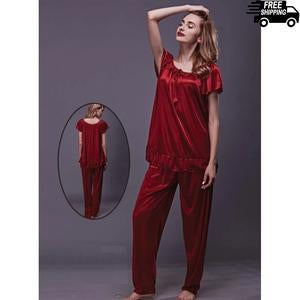 Women's Silk Short Sleeves Pajamas Set Nightdress & Loungewear