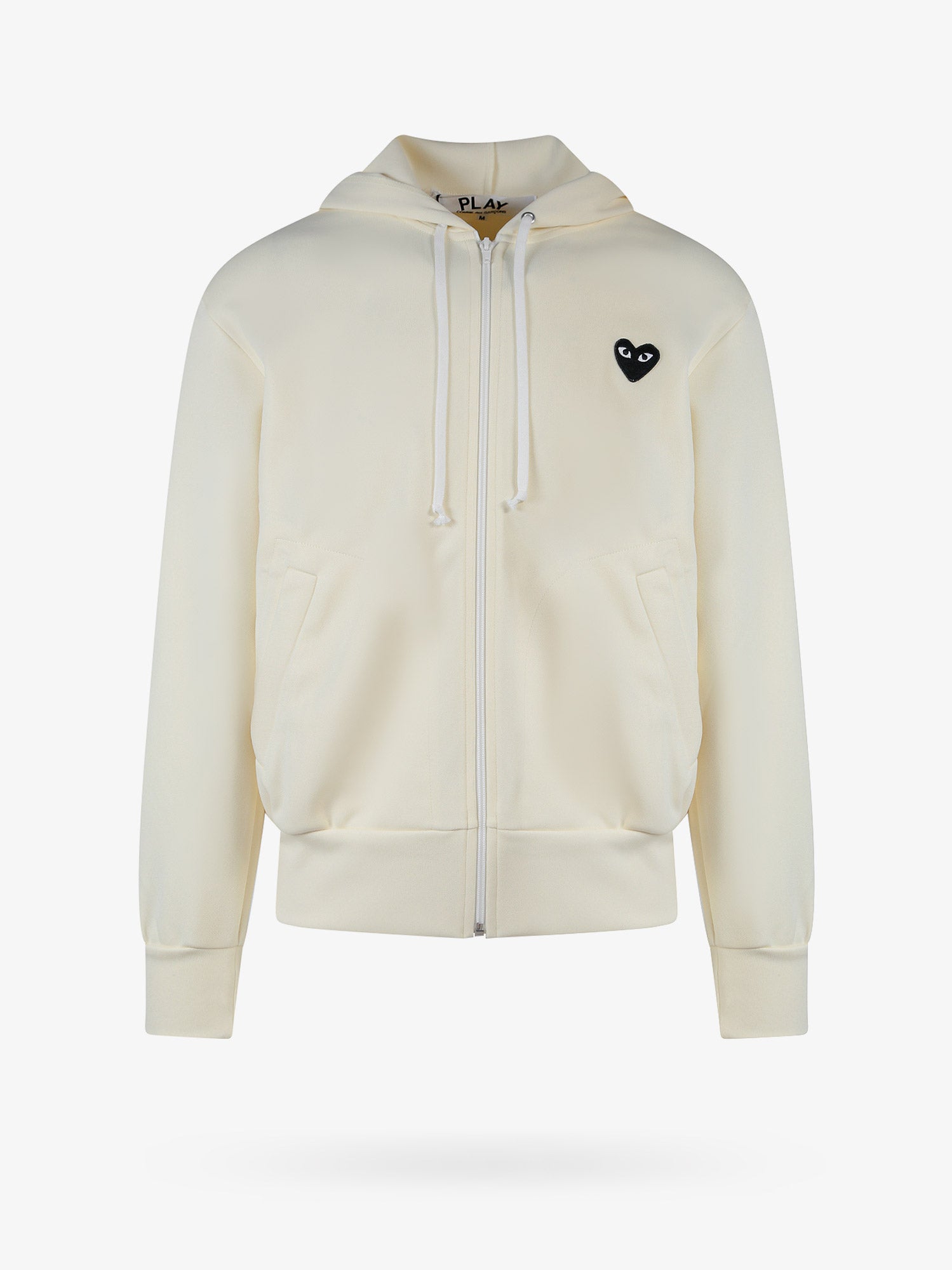 Comme Des Garçons Play Comme Des Garcons Play Men Hooded Zip Up Sweatshirt With Black Small Heart In Ivory