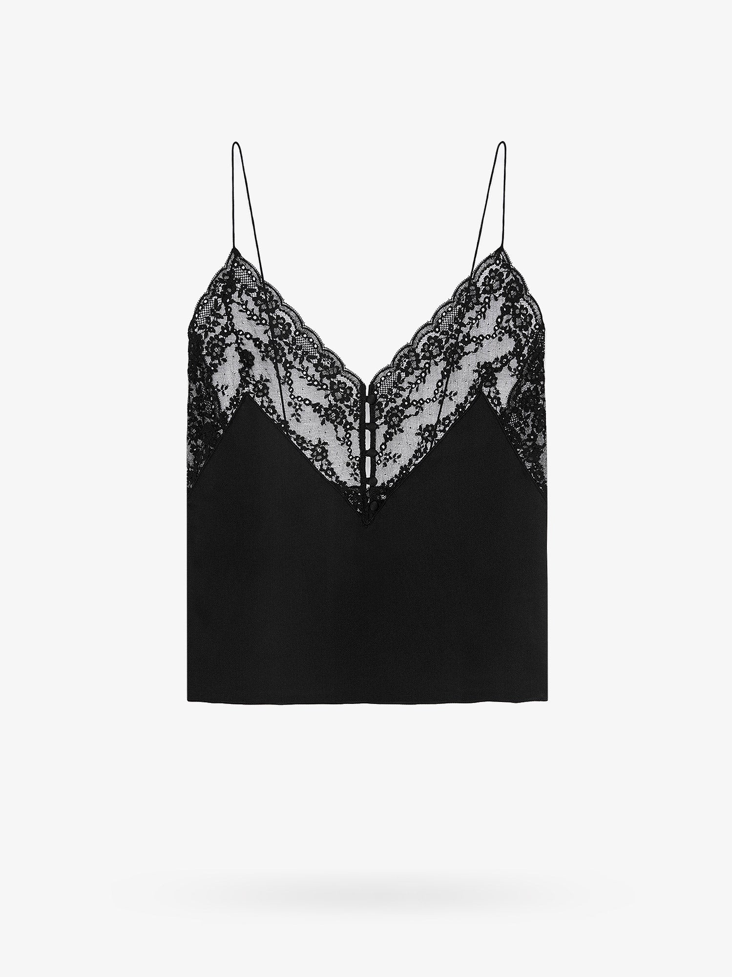 Black Lace-trim silk cami top, Saint Laurent