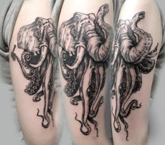 tatouage éléphant avec une pieuvre