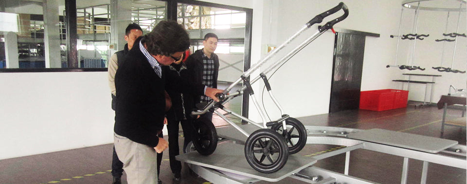 CEO in factory inspecting new buggy frame