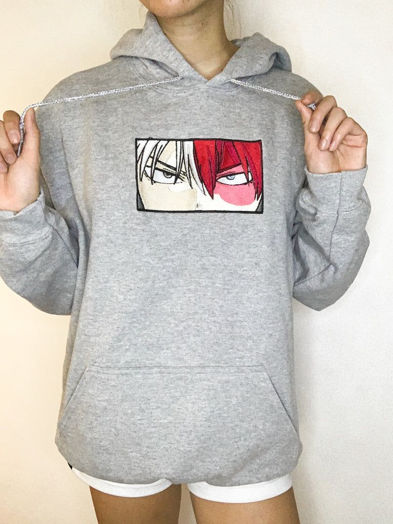 Todoroki My Hero Academia Anime Embroidered Grey Hoodie – BOXEDTRENDS