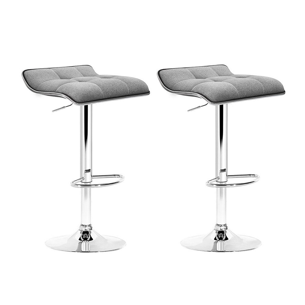 Set of 2 Modern Fabric & Metal Air Lift Stool in Grey 