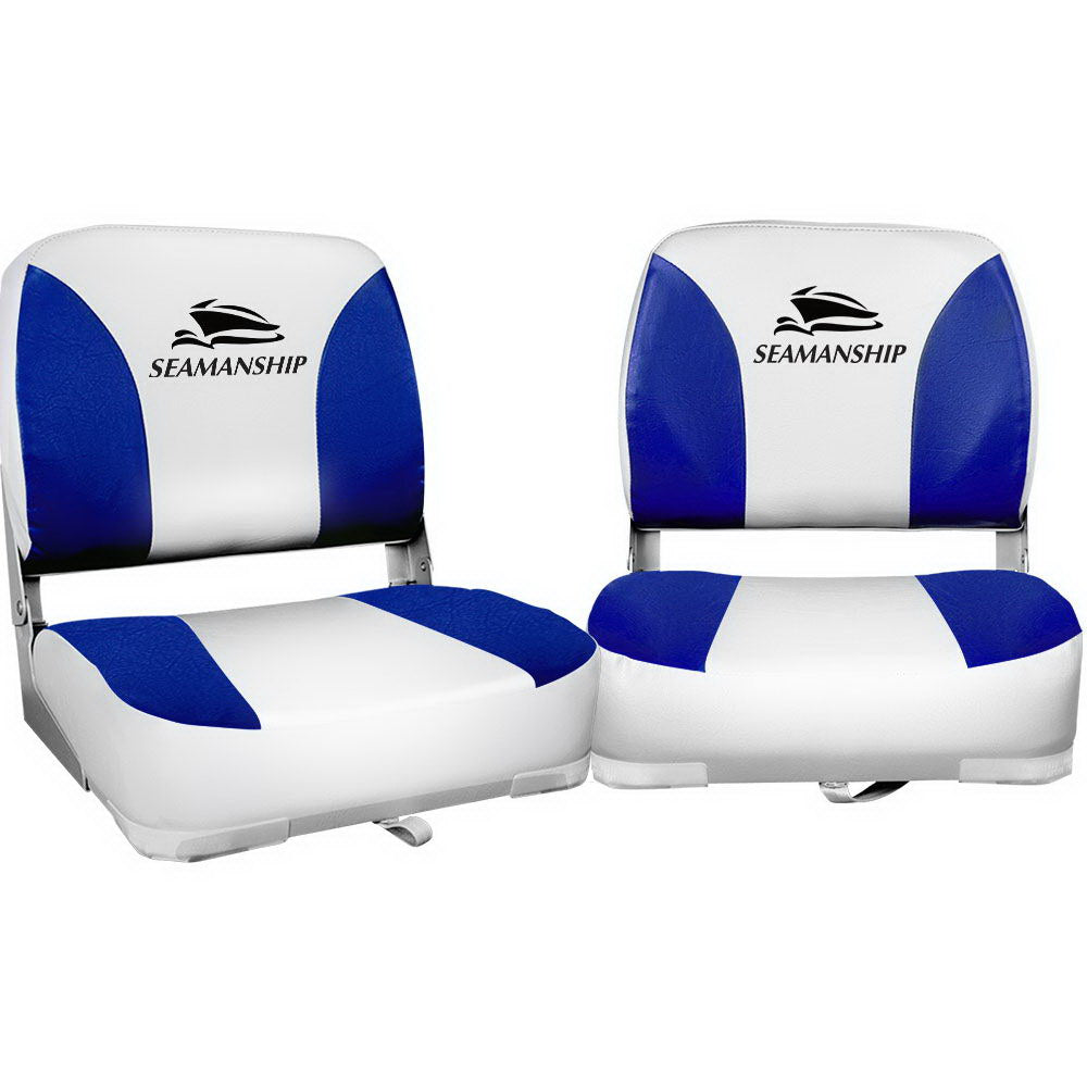 Seamanship 2X Folding Boat Seats Marine Seat Swivel Low Back 10cm Padd