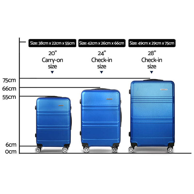 Wanderlite 3pc Luggage Trolley Set Suitcase Travel TSA Hard Case Blue ...