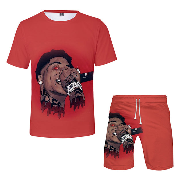 YoungBoy Never Broke Again T shirts  Beach shorts Two Piece Set