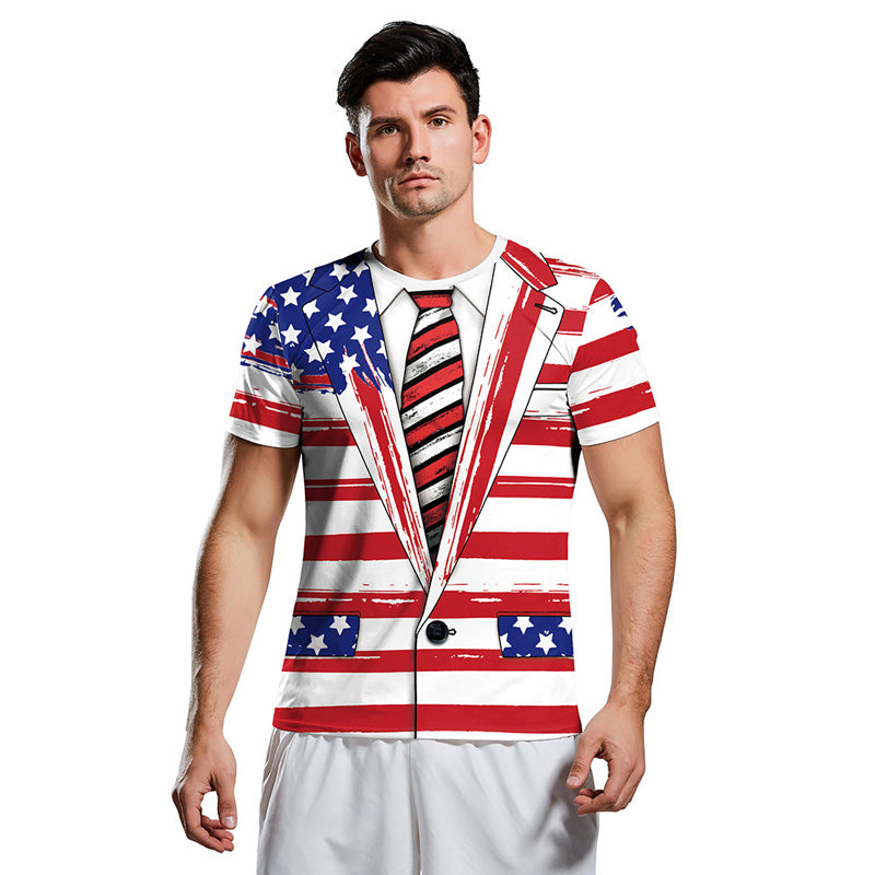 Funny Men's American Flag Tuxedo T-Shirt Patriotic Aloha T-Shirts for ...
