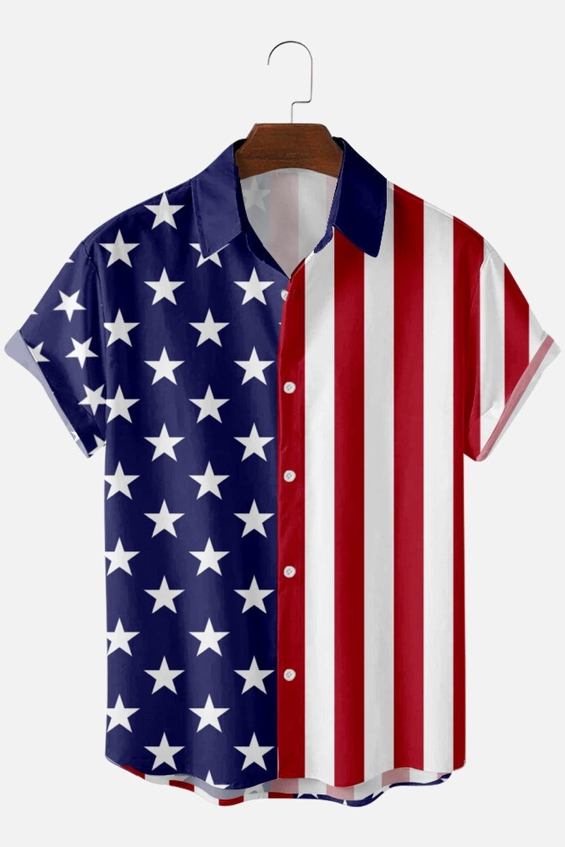 Men's American Flag Button Down Shirts Casual Short Sleeve Patriotic ...