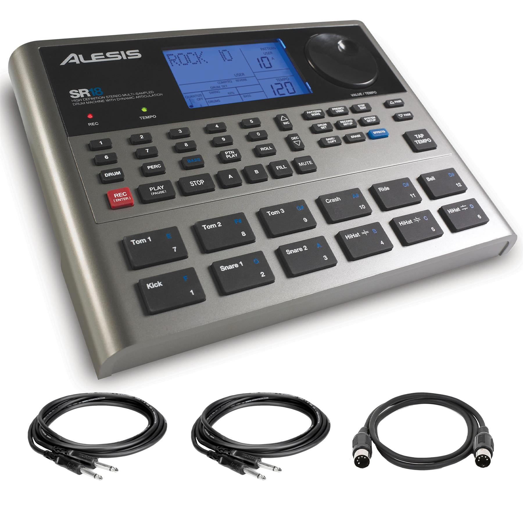 Alesis SR18 Drum Machine w/ 2 10-foot Mogami 1/4