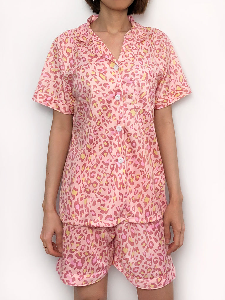 Powder Sassy Leopard Supersoft Summer Cami Pyjamas in Pink