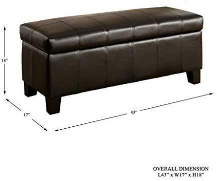 Homelegance  43" PU Leather Lift Top Large Storage Bench, Dark Brown