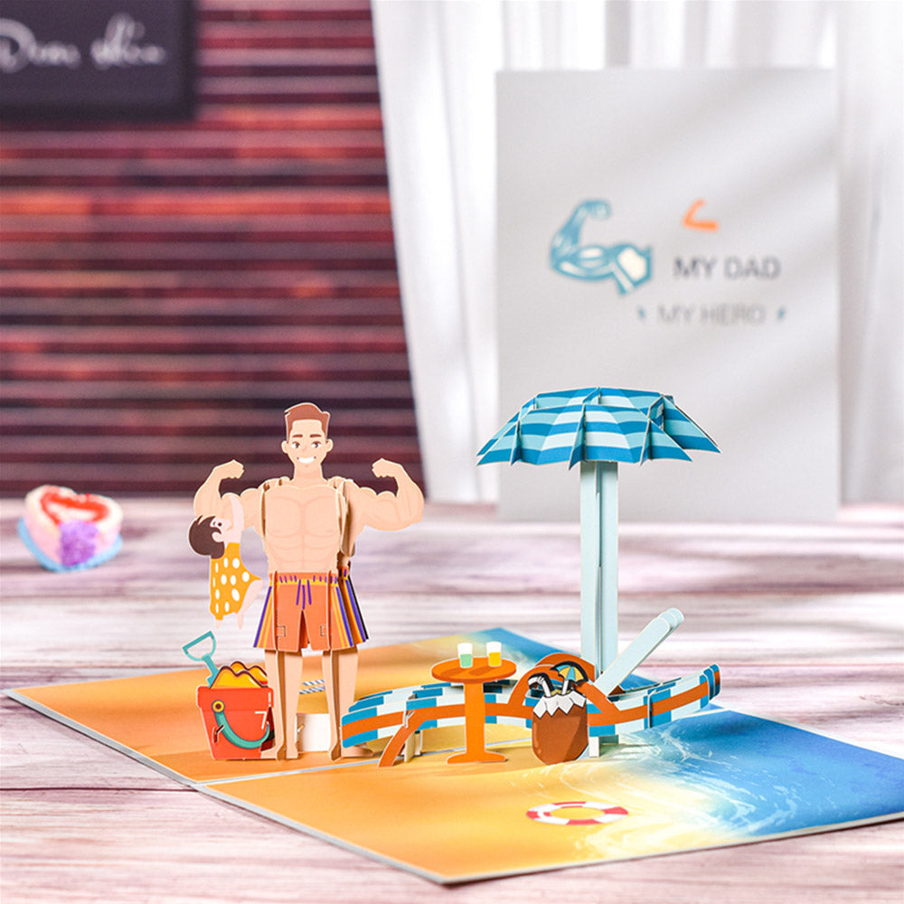 Father's Day Card Beach Father 3D Pop Up Greeting Card for Him