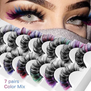 Colorful Mink Hair Fake Eyelashes - 7 Pairs of Thick, Curled Eyetail Lashes" - The Cereal Box Store