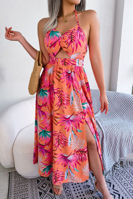 Drawstring Open Back Slit Sleeveless Dress