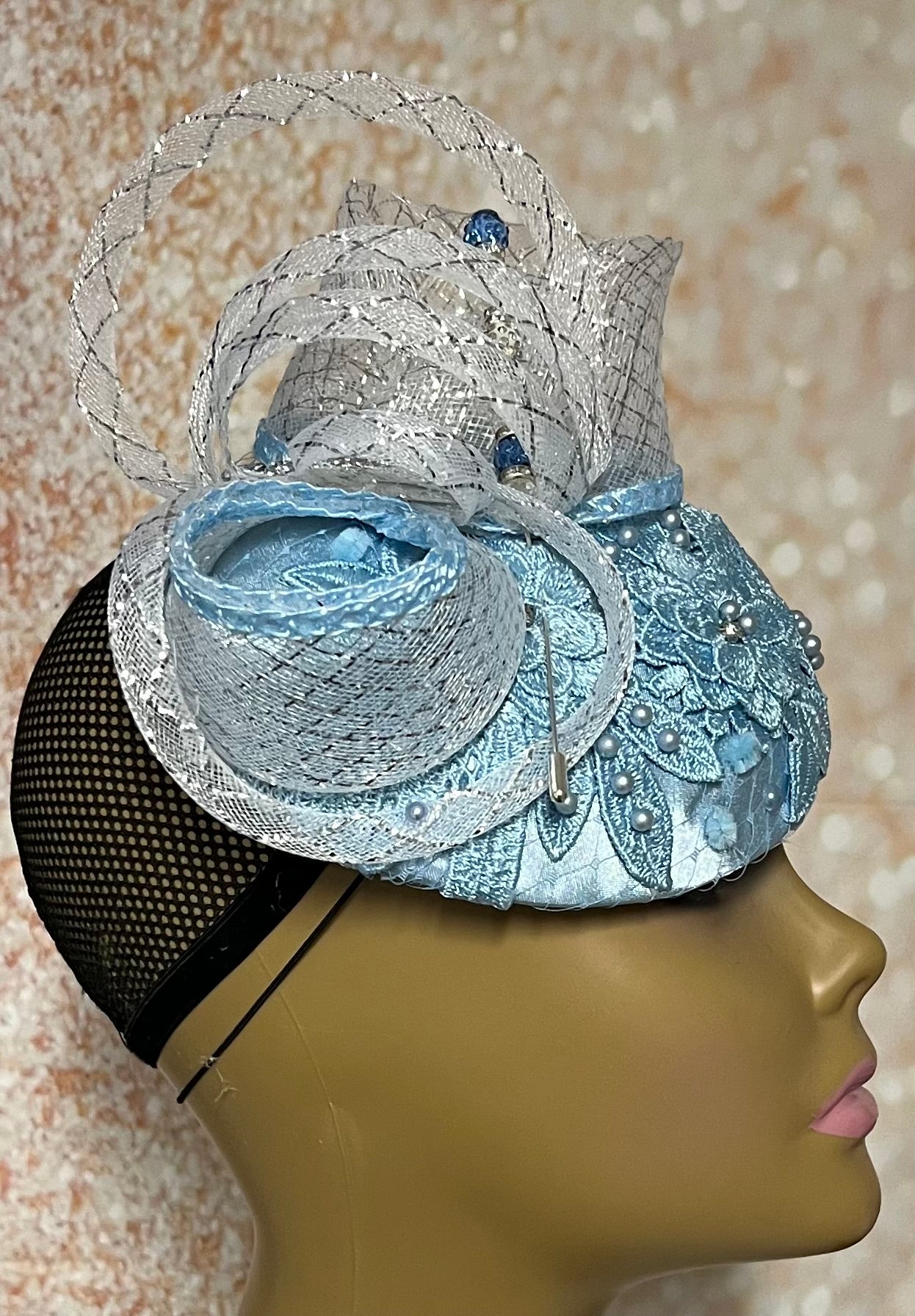 Silver Rhinestones Crystal Bling Fascinator Half Hat for Church, Tea P –  Christian Design Studios