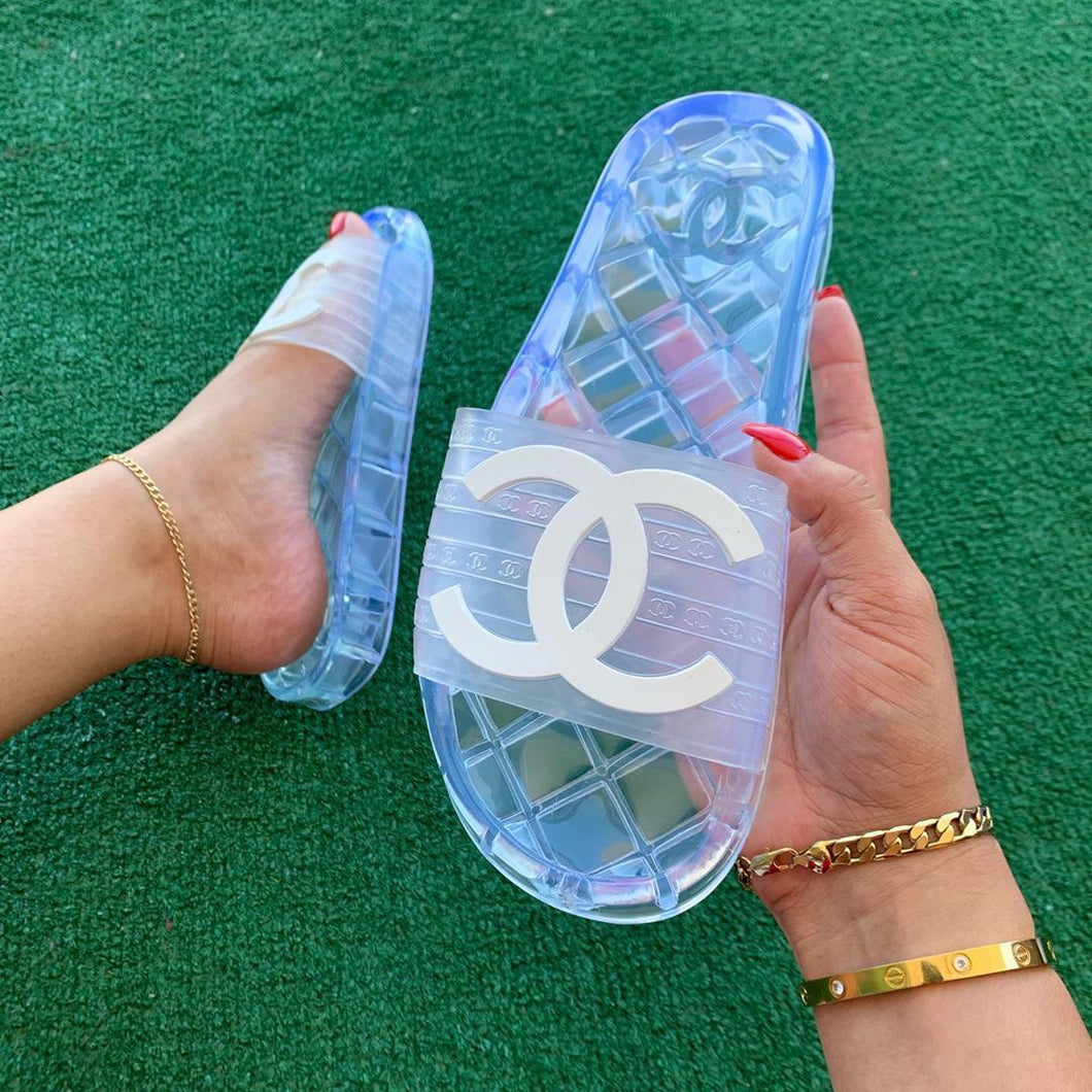 clear chanel jelly sandals