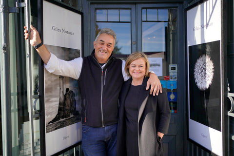 Giles and Catherine Norman standing outside the gallery in 2021