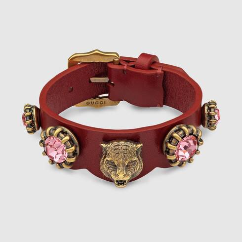 Gucci Open Stripe Cuff with Crystal Bee in Red and Green –