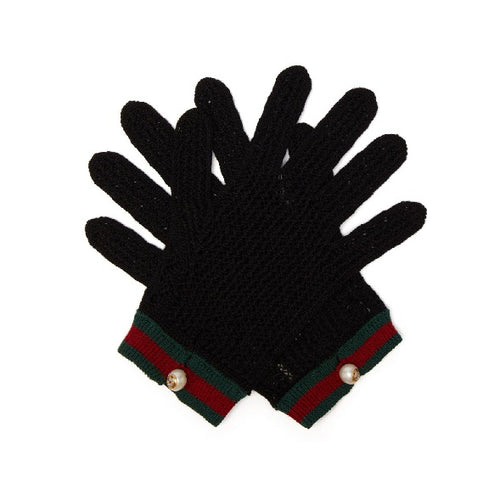 GG Embroidered Tulle Gloves in Black - Gucci