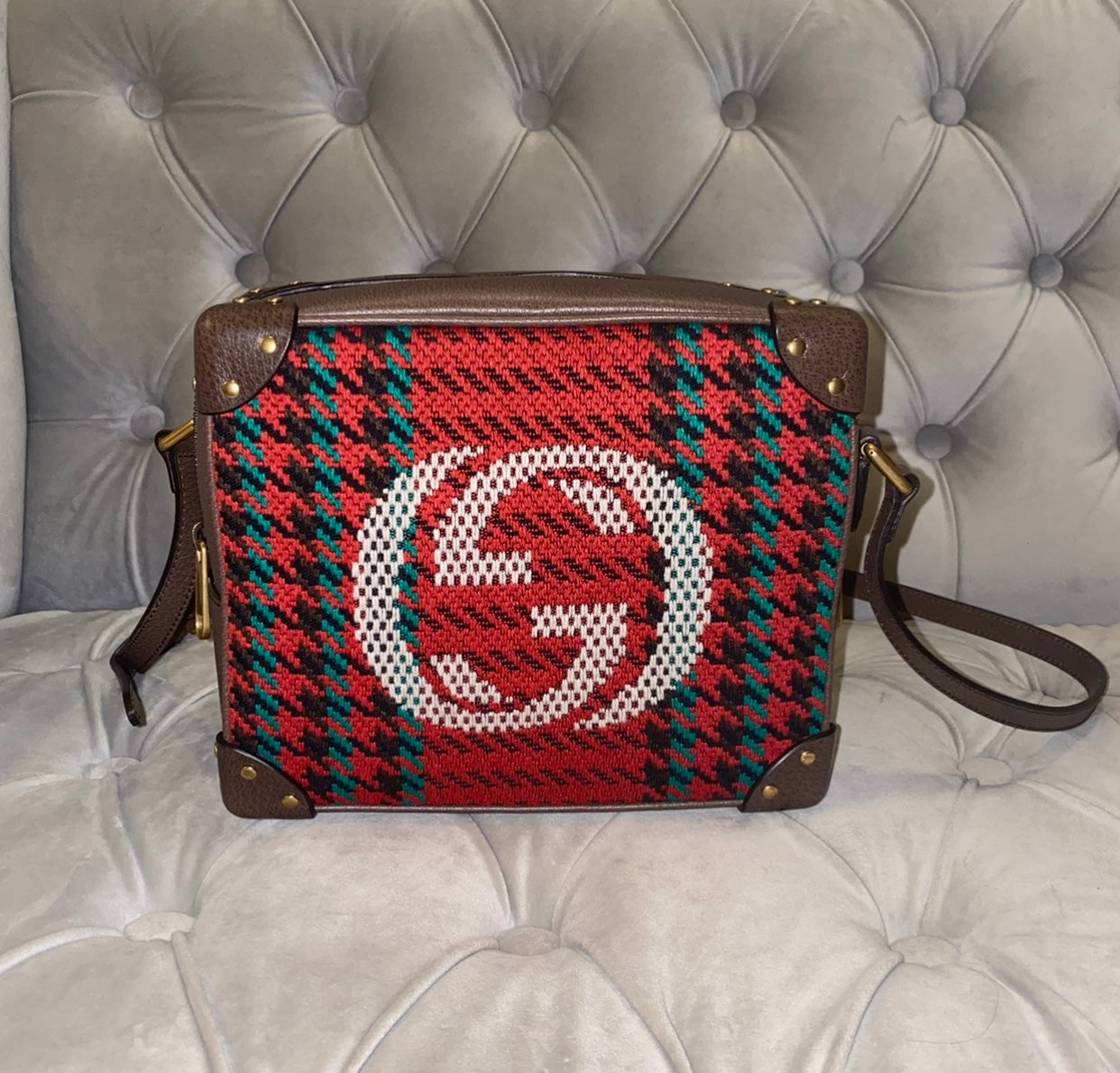 houndstooth and stripe tote with interlocking g