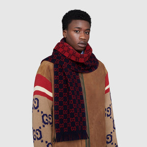 Gucci GG Wool Scarf In Midnight Blue & Red – 