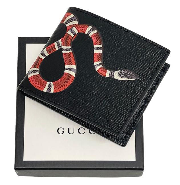 Gucci Black Kingsnake Print Leather Men's Bifold Wallet – 
