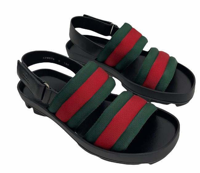 Gucci Black Men's Web Leather/Fabric Sandals – 