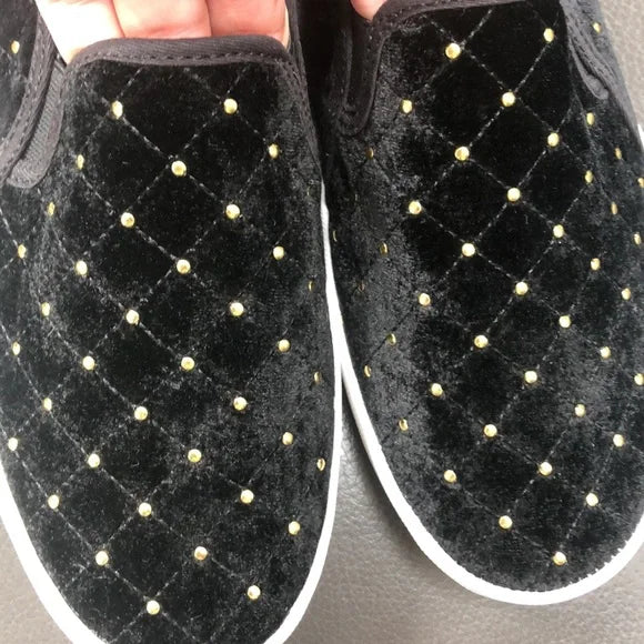 Keds X Kate Spade  NWT Black Velvet Slip On Sneakers with Gold Stu –  