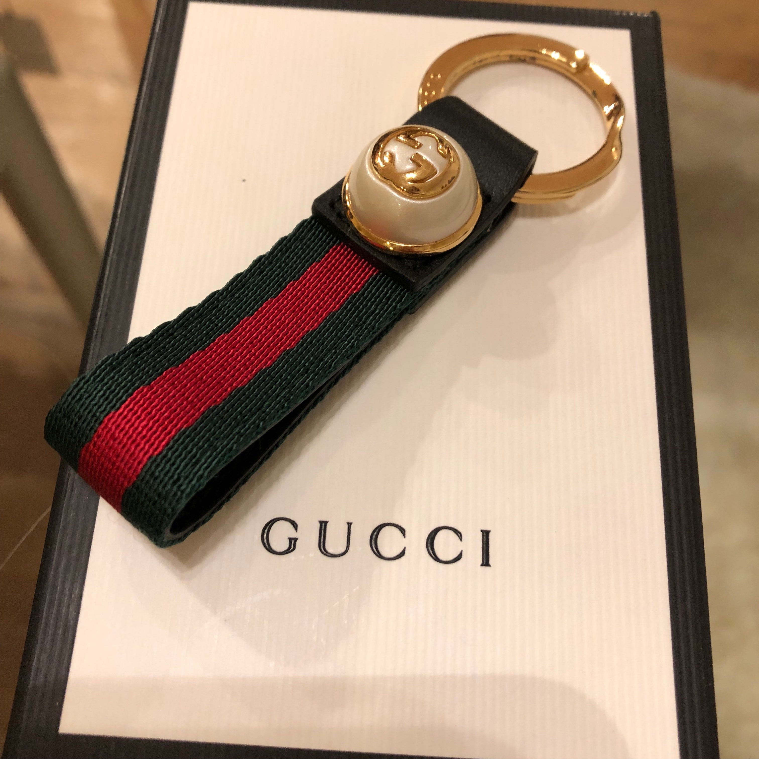 Gucci Green and Red Web Nylon Key Ring – 