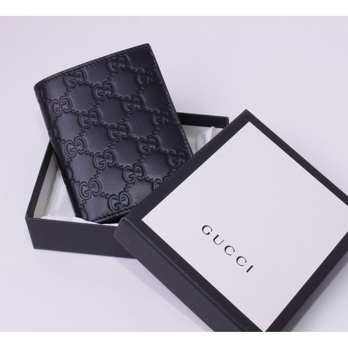 Gucci Plain Black Mens Wallets, Genuine Leather