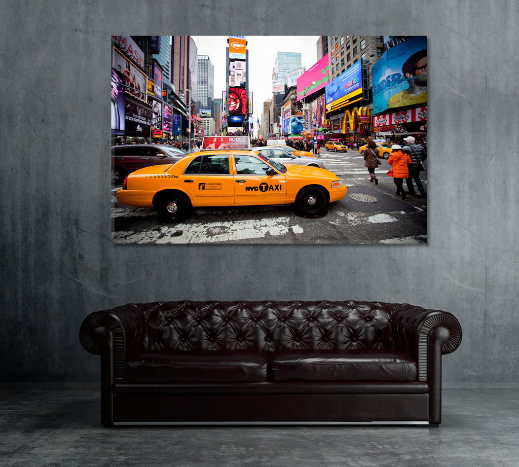 Yellow Taxi in Times Square Canvas Print ArtLexy 1 Panel 24"x16" inches 
