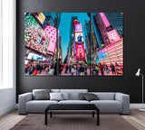 Times Square with Neon Billboards New York Canvas Print ArtLexy 3 Panels 36"x24" inches 