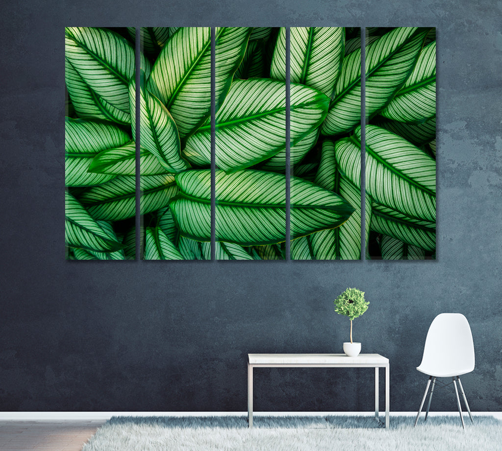 Tropical Green Leaves Canvas Print ArtLexy 5 Panels 36"x24" inches 
