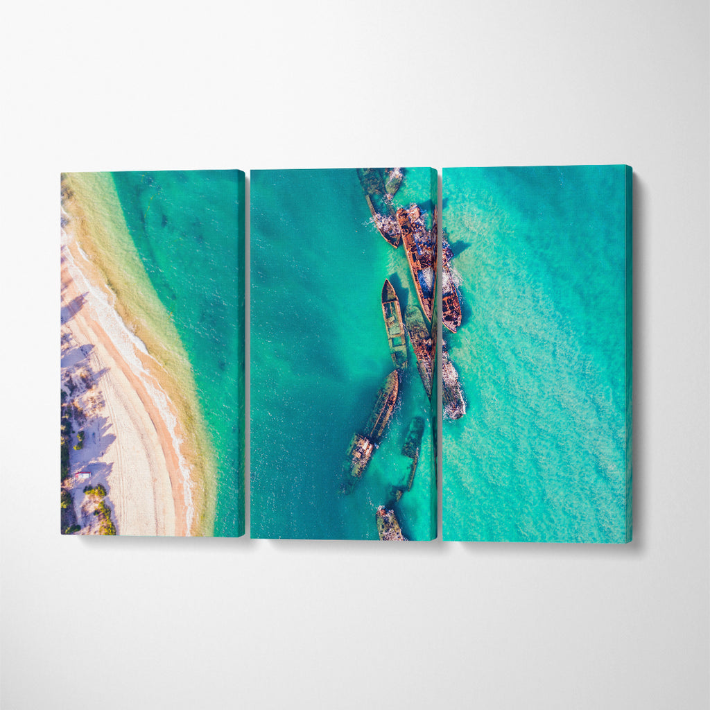 Tangalooma Shipwrecks off Moreton Island Canvas Print ArtLexy 3 Panels 36"x24" inches 