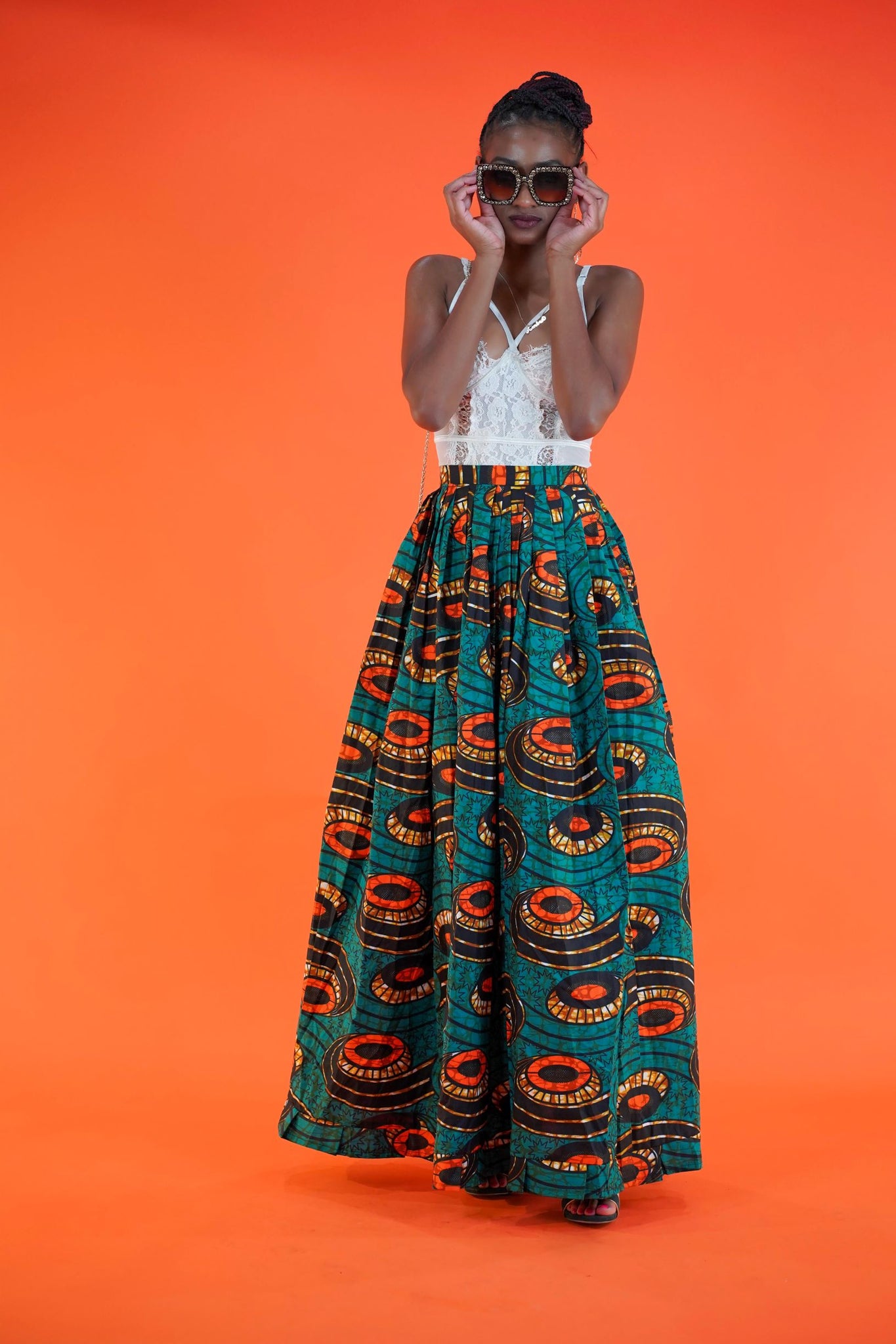 Mayowa Wrap Skirt - Okun -Strength- Collection (Green, Orange, & Brown)