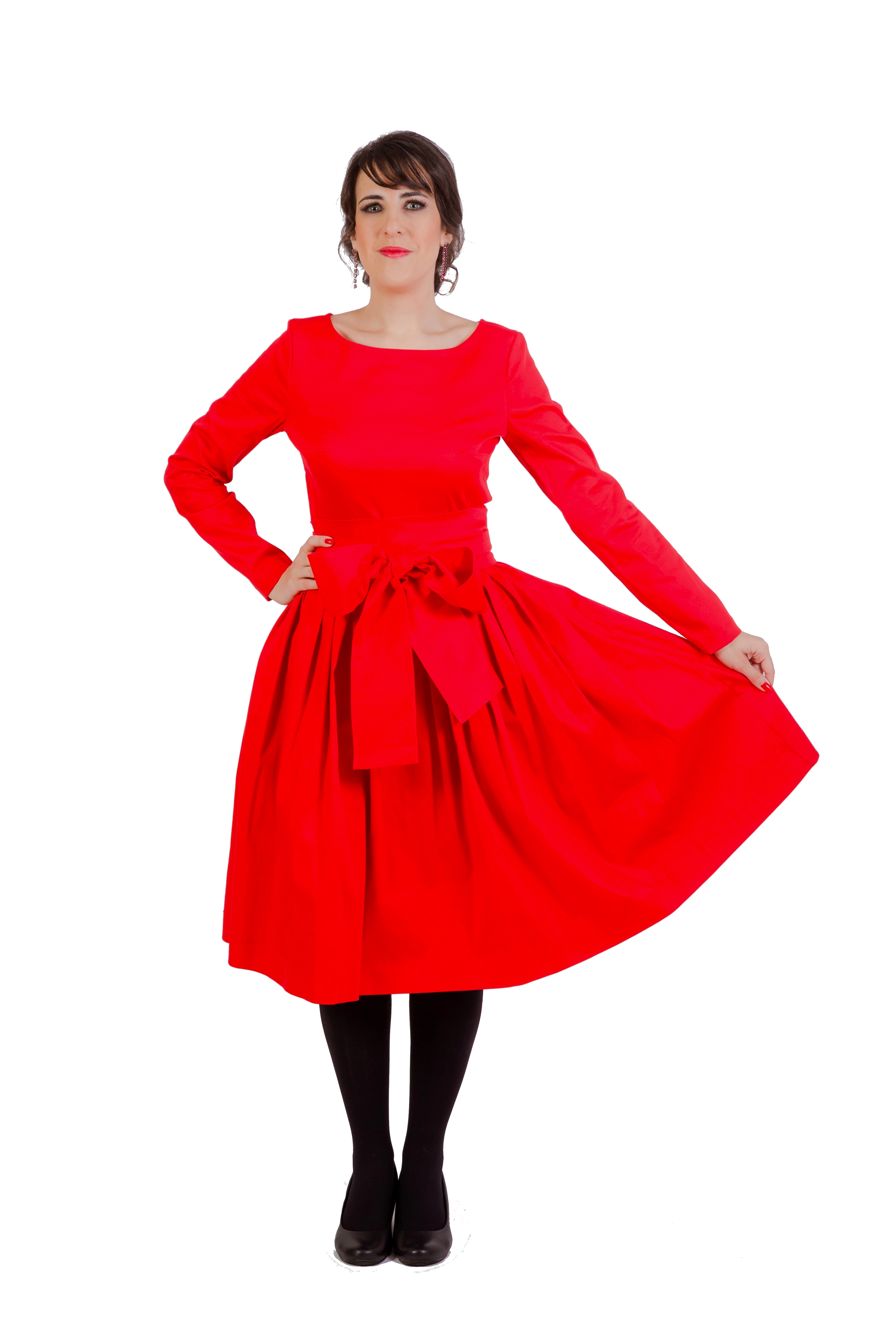 red cotton midi dress
