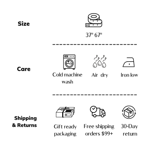 Size, care and shipping information