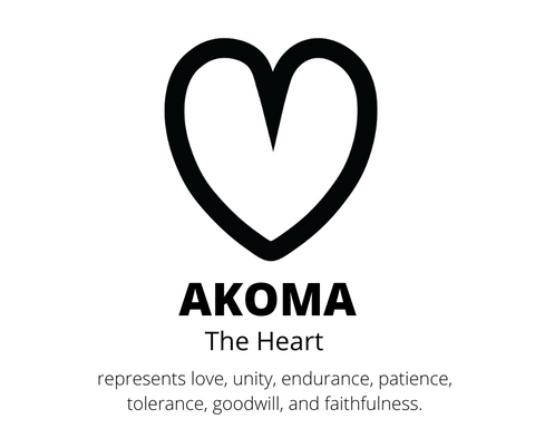 Akoma - The heart, is an adinkra symbol, that represents love, unity, endurance, patience, tolerance, goodwill and faithfulness.