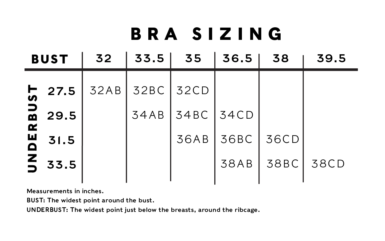 brooks bra size chart